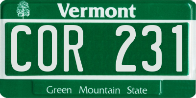VT license plate COR231