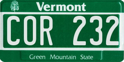 VT license plate COR232