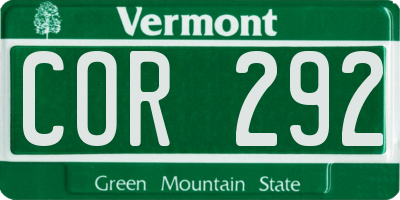 VT license plate COR292