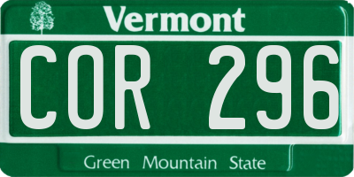 VT license plate COR296
