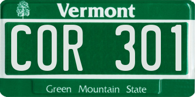 VT license plate COR301