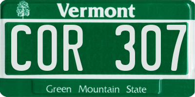 VT license plate COR307