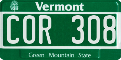 VT license plate COR308