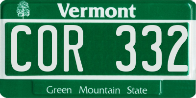VT license plate COR332