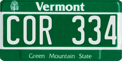 VT license plate COR334