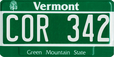 VT license plate COR342