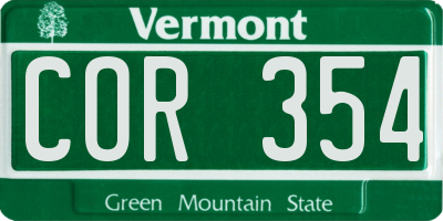 VT license plate COR354