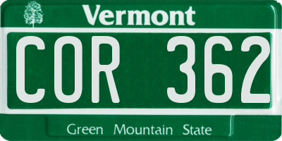 VT license plate COR362