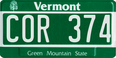 VT license plate COR374