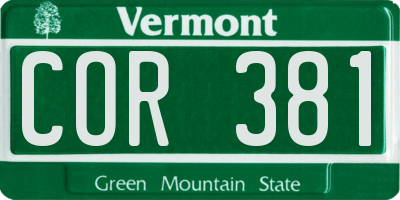 VT license plate COR381