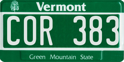 VT license plate COR383