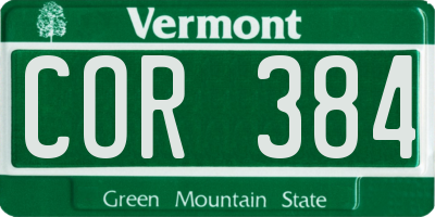 VT license plate COR384