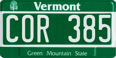 VT license plate COR385