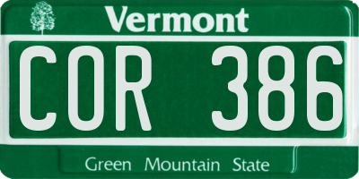 VT license plate COR386