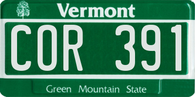 VT license plate COR391