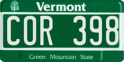 VT license plate COR398