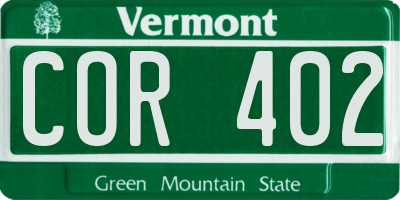 VT license plate COR402