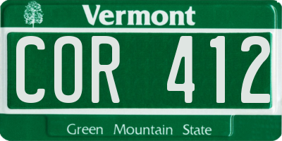 VT license plate COR412