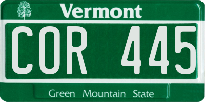 VT license plate COR445