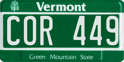 VT license plate COR449