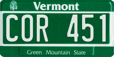 VT license plate COR451