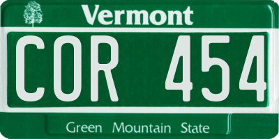 VT license plate COR454