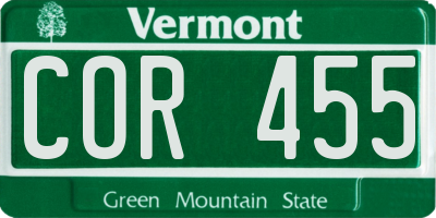 VT license plate COR455
