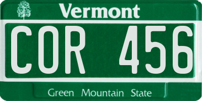 VT license plate COR456