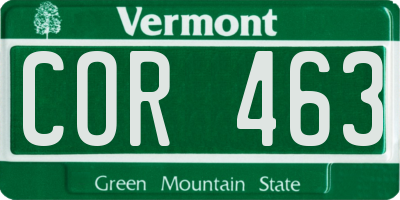 VT license plate COR463