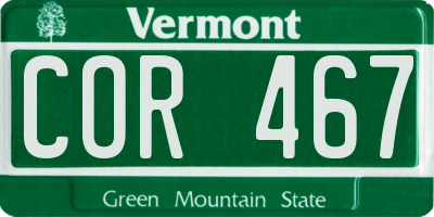 VT license plate COR467
