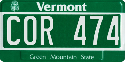VT license plate COR474