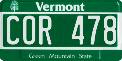 VT license plate COR478