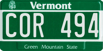 VT license plate COR494