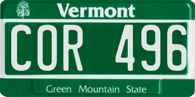 VT license plate COR496
