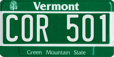 VT license plate COR501
