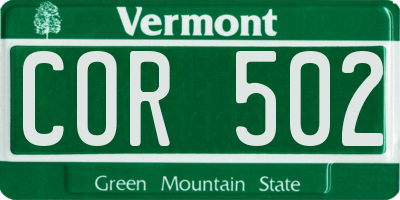 VT license plate COR502