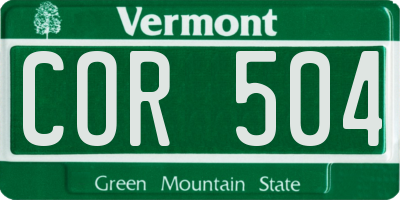 VT license plate COR504