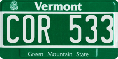 VT license plate COR533