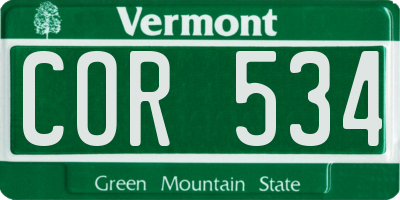 VT license plate COR534