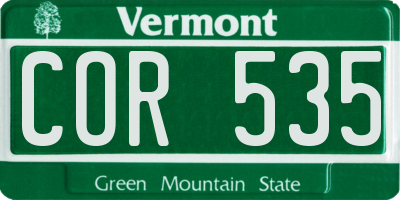 VT license plate COR535