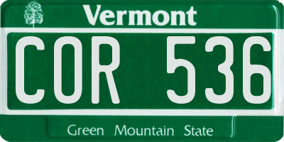 VT license plate COR536