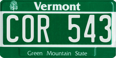 VT license plate COR543