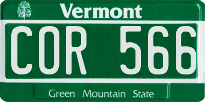 VT license plate COR566