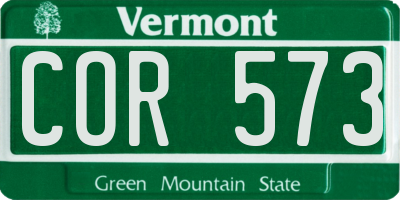 VT license plate COR573