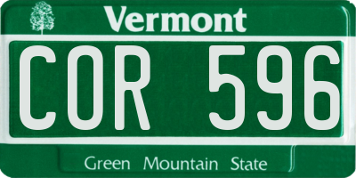 VT license plate COR596