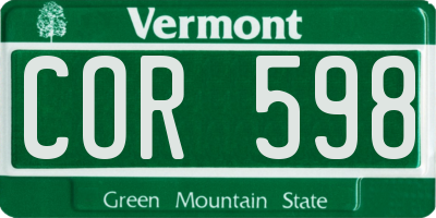 VT license plate COR598