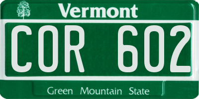 VT license plate COR602
