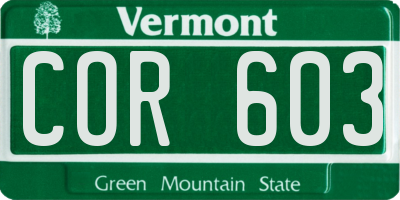VT license plate COR603