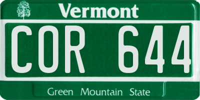 VT license plate COR644