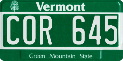 VT license plate COR645